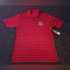 NWT Mens Small Champion Ohio State Buckeyes Polo Shirt Striped Logo NCAA Golf